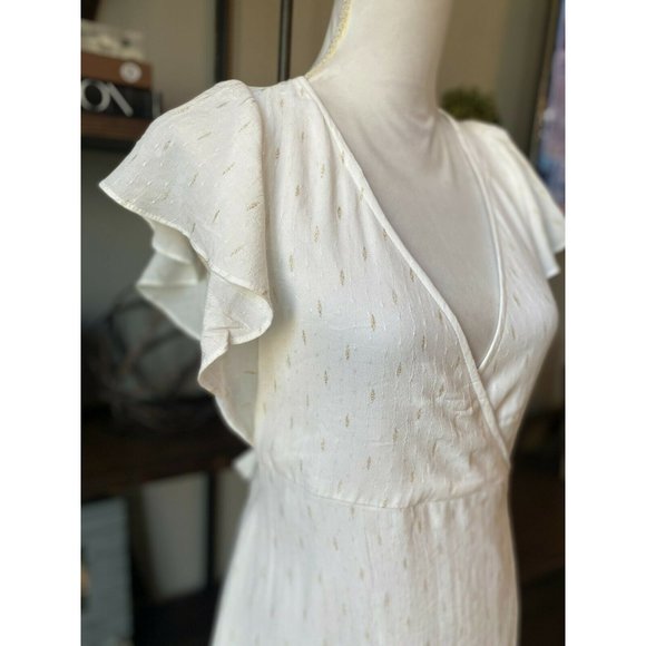 (Sold) DREW Maggie White Gold Shimmer Wrap Midi Dr - Picture 4 of 7